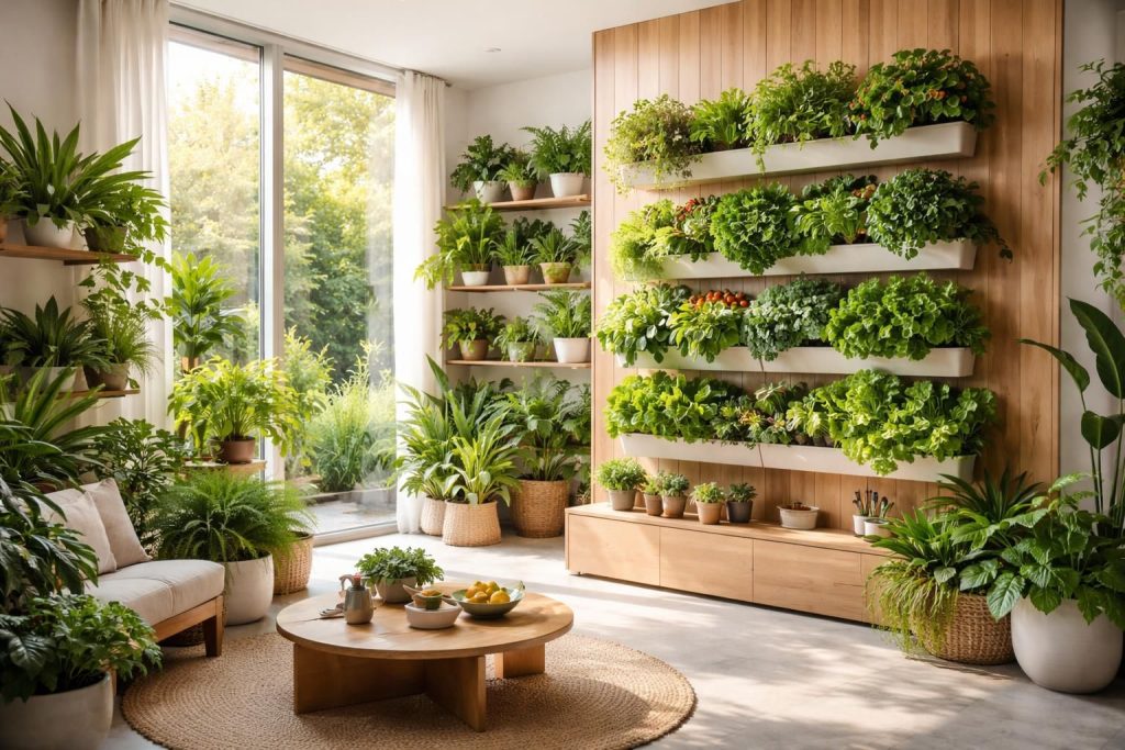 découvrez comment intégrer la biodiversité dans votre décoration intérieure grâce à un jardin intérieur, un potager vertical et des plantes purifiantes pour un espace sain et naturel.