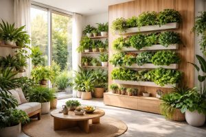 découvrez comment intégrer la biodiversité dans votre décoration intérieure grâce à un jardin intérieur, un potager vertical et des plantes purifiantes pour un espace sain et naturel.